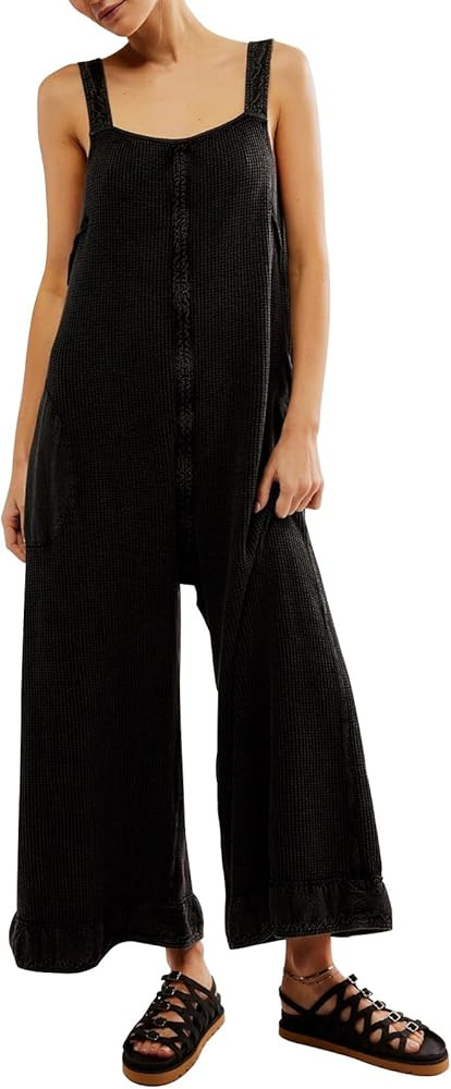 Ladyful Women's Summer Wide Leg Overalls Casual Loose Sleeveless Jumpsuits Waffle Backless Tank R... | Amazon (US)