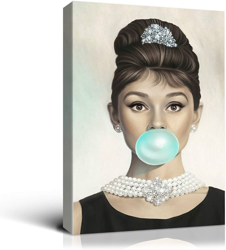 Denozer Van Eyck Audrey Hepburn Blue Bubble Gum Canvas Wall Art Home Decor for Bedroom Living Bar... | Amazon (US)