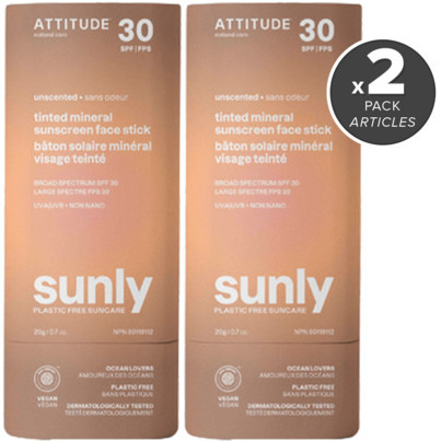 ATTITUDE Sunly Tint Face Stick Mineral Unscented SPF30 Bundle | Well.ca