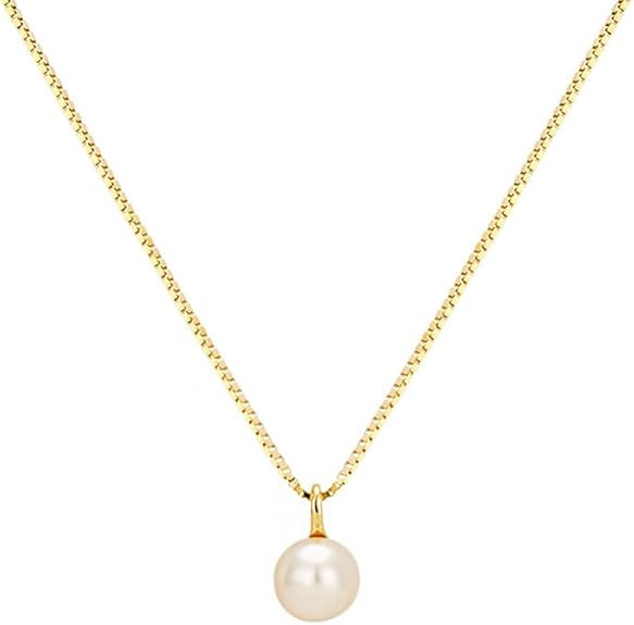 Single Pearl Necklace Freshwater Pearl Pendant 925 Sterling Silver with 14K Gold Necklaces Gift f... | Amazon (US)