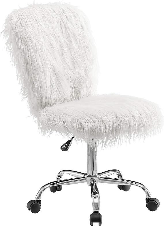 Linon Cora Faux Flokati Armless Office Chair, White | Amazon (US)