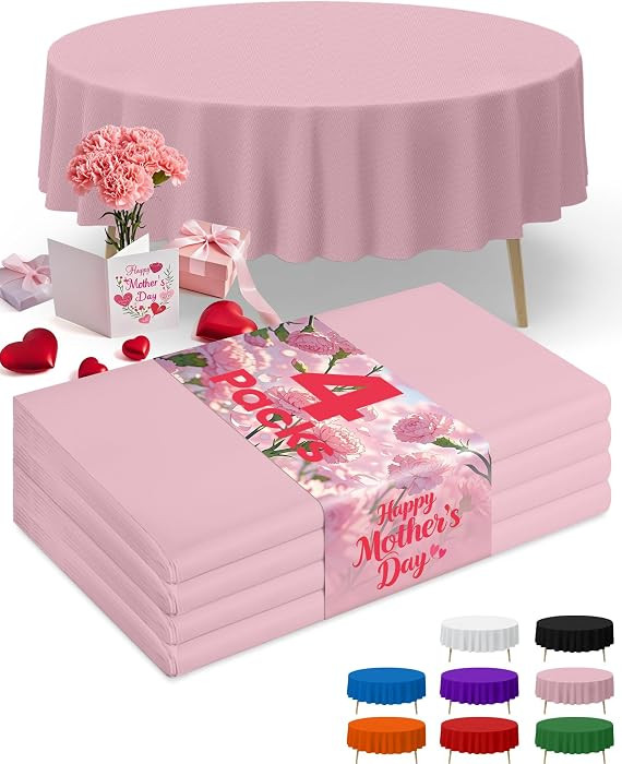 Pink Plastic Table Cloth - 4 Pack 84" Round Disposable Tablecloths for Round Tables, Table Cover ... | Amazon (US)