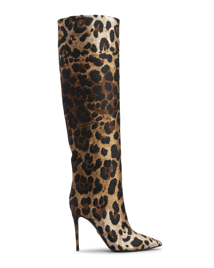 Dolce&Gabbana Leopard Jacquard Stiletto Knee Boots | Neiman Marcus