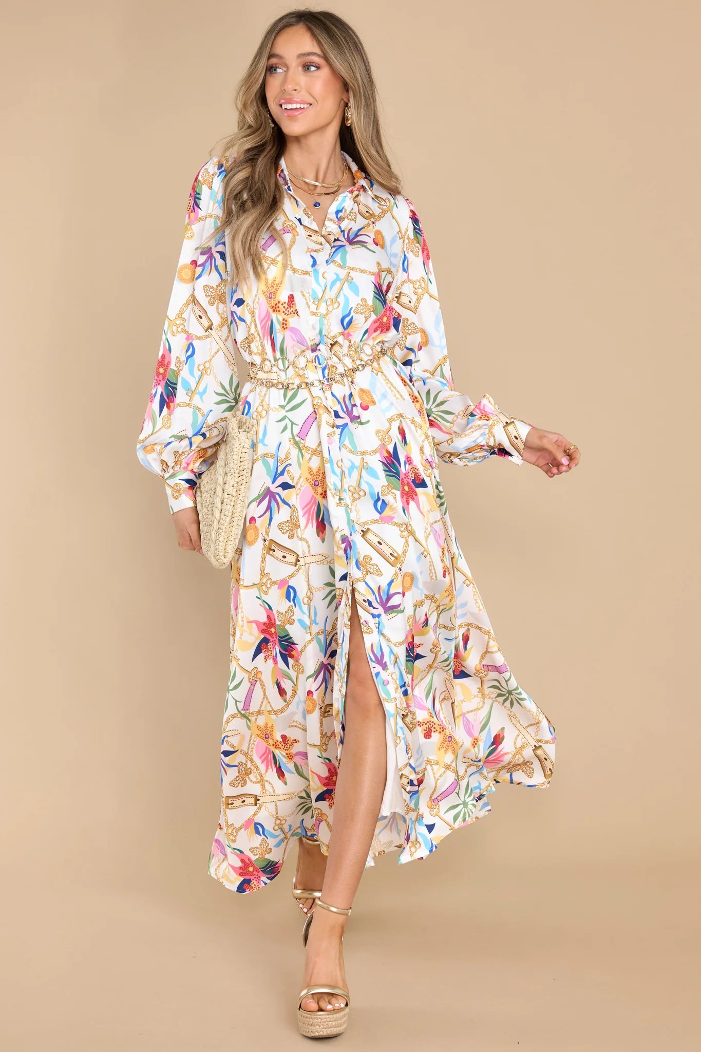 Once Upon A Dream Ivory Multi Print Maxi Dress | Red Dress 