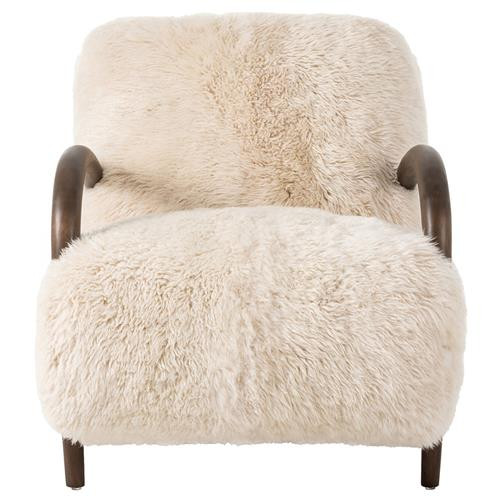 Adriel Rustic Lodge Cream Wool Fur Arm Chair | Kathy Kuo Home