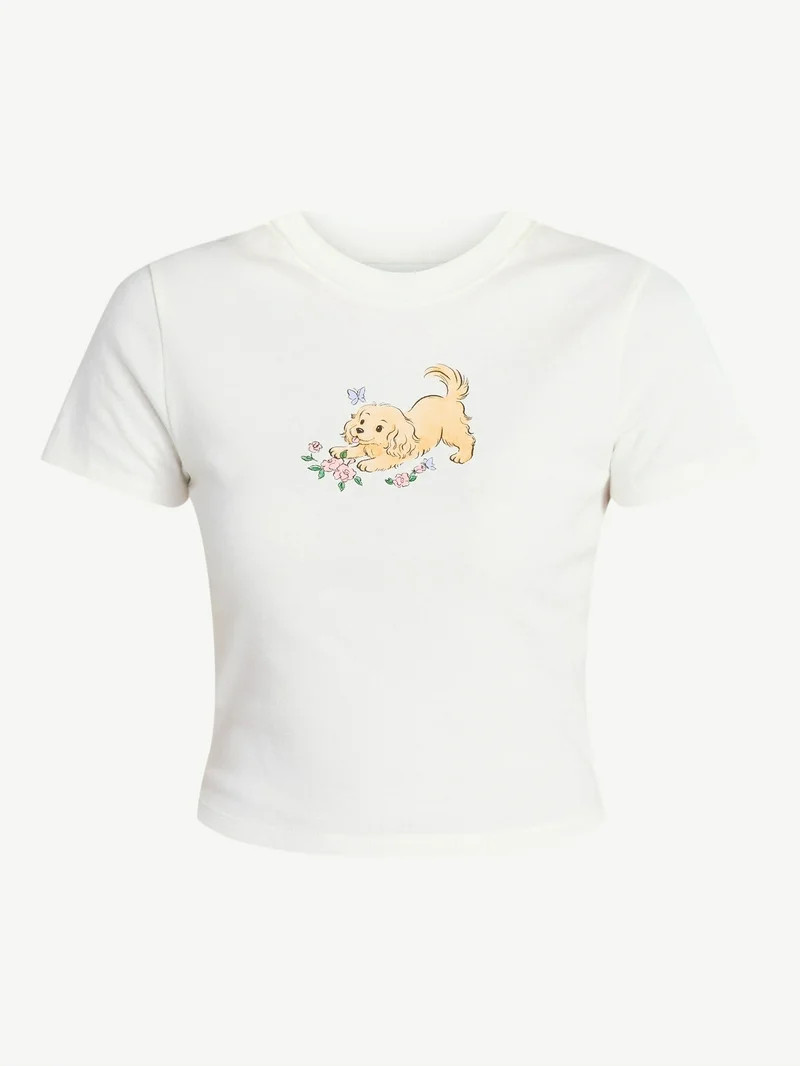 No Boundaries Cotton Crewneck Cropped Tee, Women's XXS-XXL | Walmart (US)