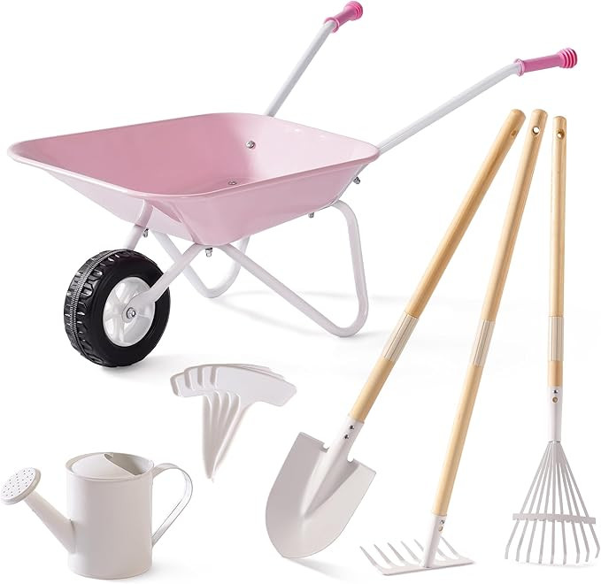 ROBOTIME Kids Wheelbarrow with Gardening Set – Metal Wheelbarrow Toddler Outdoor Play Toy with ... | Amazon (US)