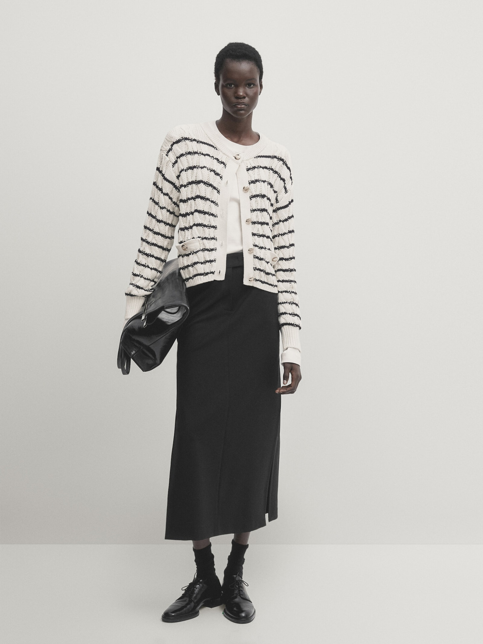 Striped cable-knit cardigan | Massimo Dutti UK