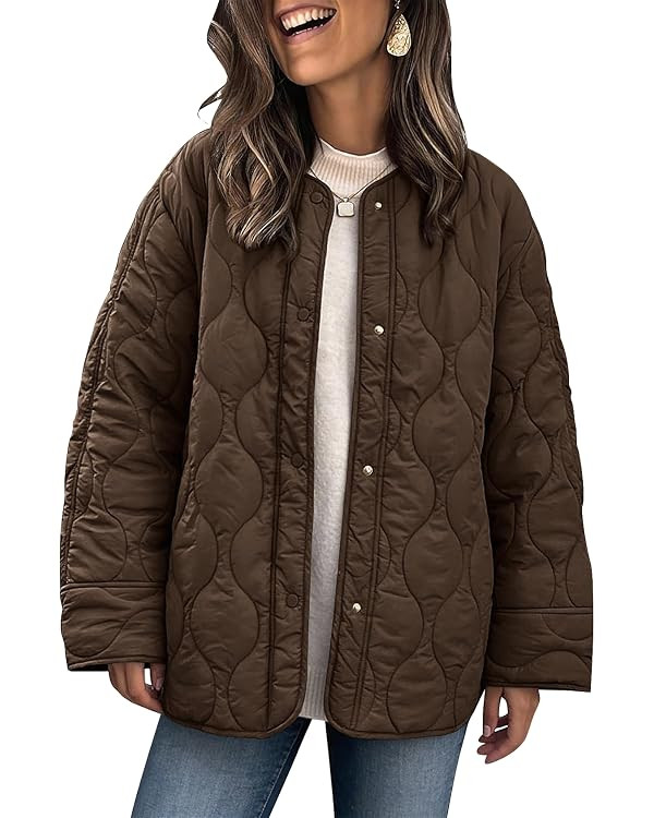 PEHMEA Women's Oversized Lightweight Quilted Jacket Button Down Fall Winter Coats Puffer Padded w... | Amazon (US)