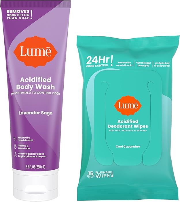 Lume Acidified Body Wash & Flushable Deodorant Wipes - 24 Hour Odor Control - Hydrating Wash - Wi... | Amazon (US)