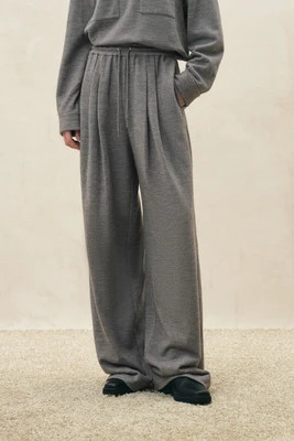 Miranda Pleated Drawstring Wide Leg Pants in Wool Blend | Fabrique