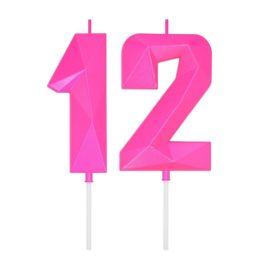 DERVENTA Birthday Candles Big Numbers 3D Pink 3.7 inch Party Cake Topper 1 Piece (Number 12 Pink) | Amazon (US)