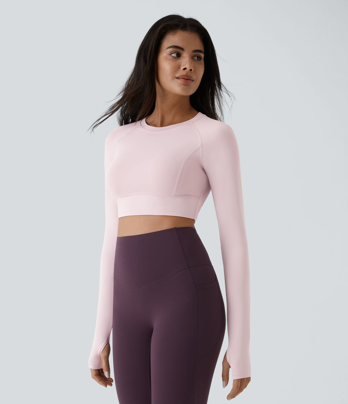 Women’s Solid Thumb Hole Cropped Yoga Sports Top - Halara | HALARA