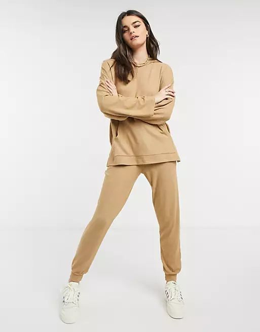 ASOS DESIGN tracksuit oversized hoodie / sweatpants in supersoft in camel | ASOS (Global)