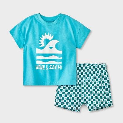 Baby Boys' Graphic T-Shirt & Shorts Set - Cat & Jack™ Turquoise Green 12M | Target