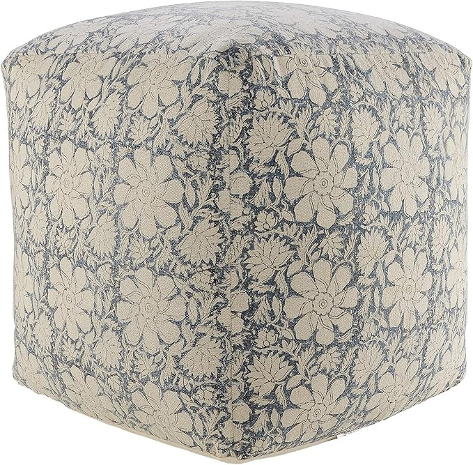 LR Home Bohemian Cottage Floral Cube Pouf, White/Navy, 20" x 20" x 20" | Amazon (US)