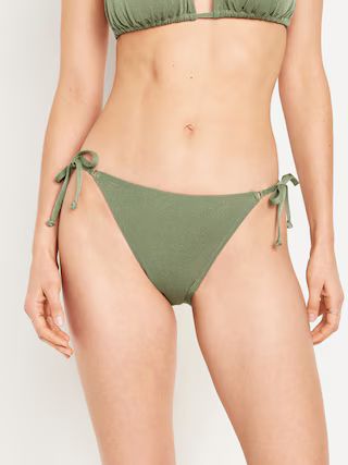 Mid-Rise Side-Tie Shine String Bikini Swim Bottoms | Old Navy (US)