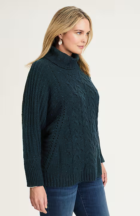 Tweeded Mixed-Cable Relaxed Sweater | J. Jill