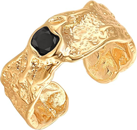 18K Gold Chunky Knuckle Rings Stacking Midi Thumb Finger Rings Black Onyx Signet Rings Vintage Do... | Amazon (US)
