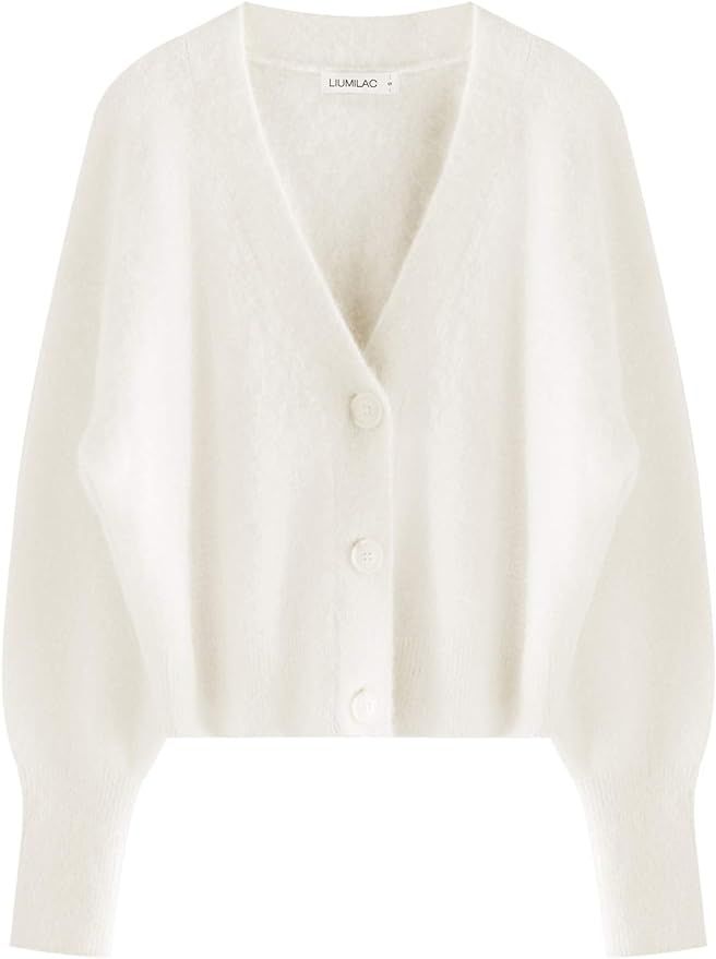 LIUMILAC Women Soft Imitated Cashmere Vneck Drop Shoulder Knit Button Cardigan | Amazon (US)