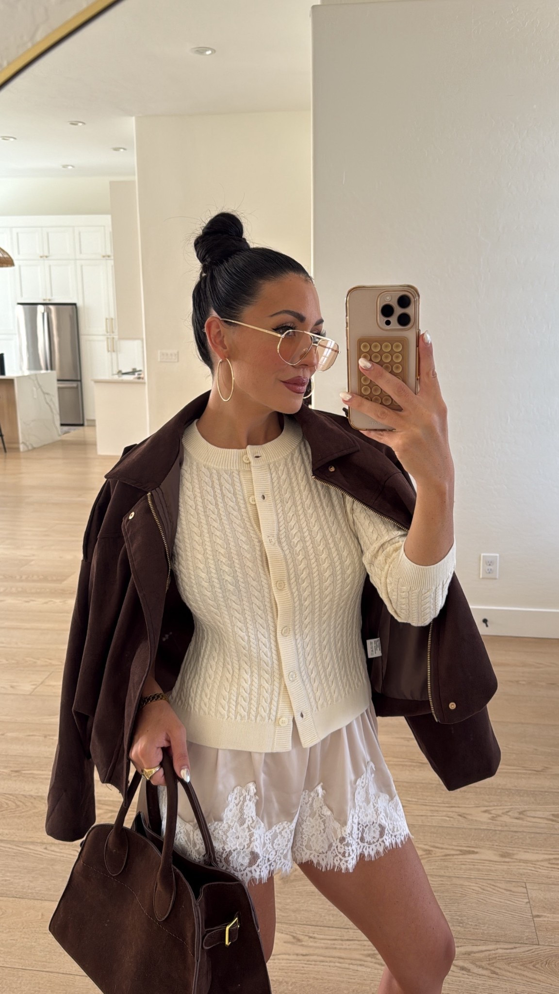 First outfit of October!!
Suede Amazon jacket size small
J Crew cardigan size small
Amazon satin shorts size small
Amazon glasses
Brown adidas sambas 
Suede tote bag 


#LTKStyleTip #LTKFindsUnder50 #LTKSeasonal