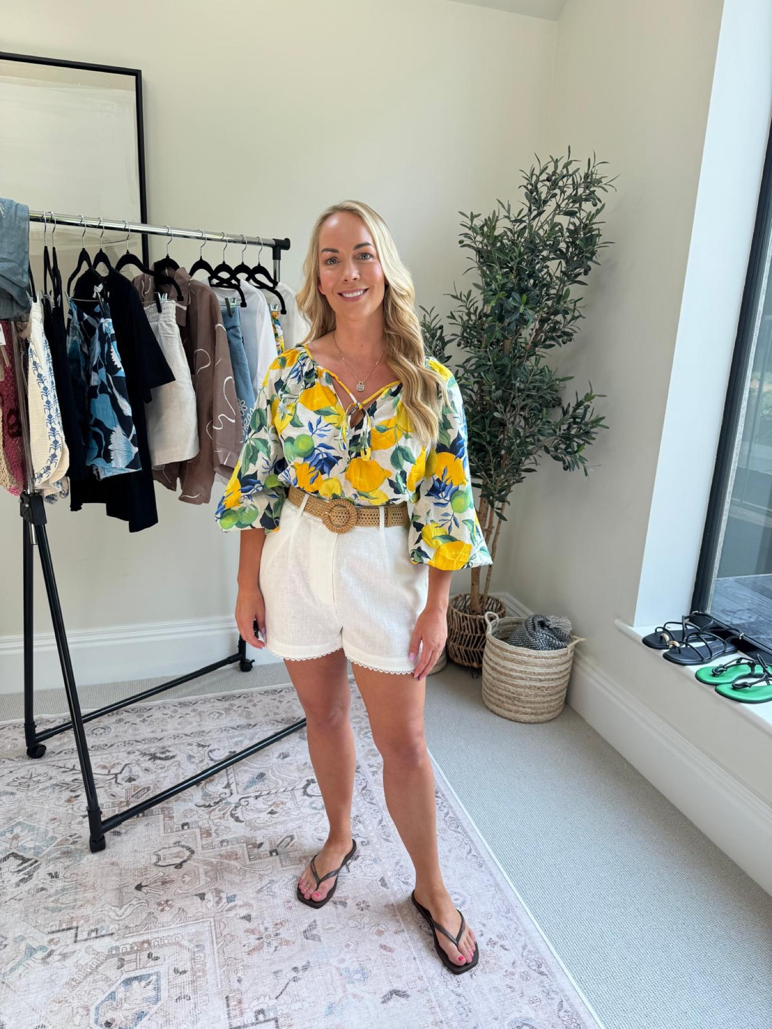 Balloon sleeved lemon blouse 🍋  and Linen belted shorts from Reiss 

#LTKsummer
