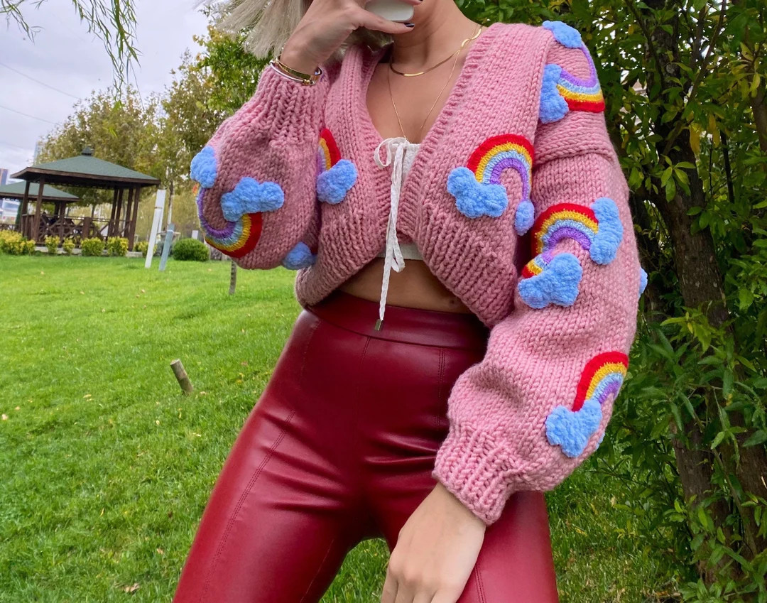 Cardigan For Women,Rainbow Cardigan Handmade Rainbow Shaped Cardigan,Cloud And Rainbow Chunky Car... | Etsy (US)