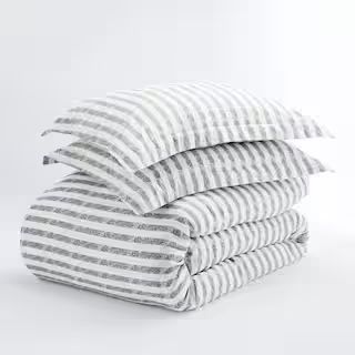 Rugged Stripes Patterned Performance Gray Queen 3-Piece Duvet Cover Set | The Home Depot