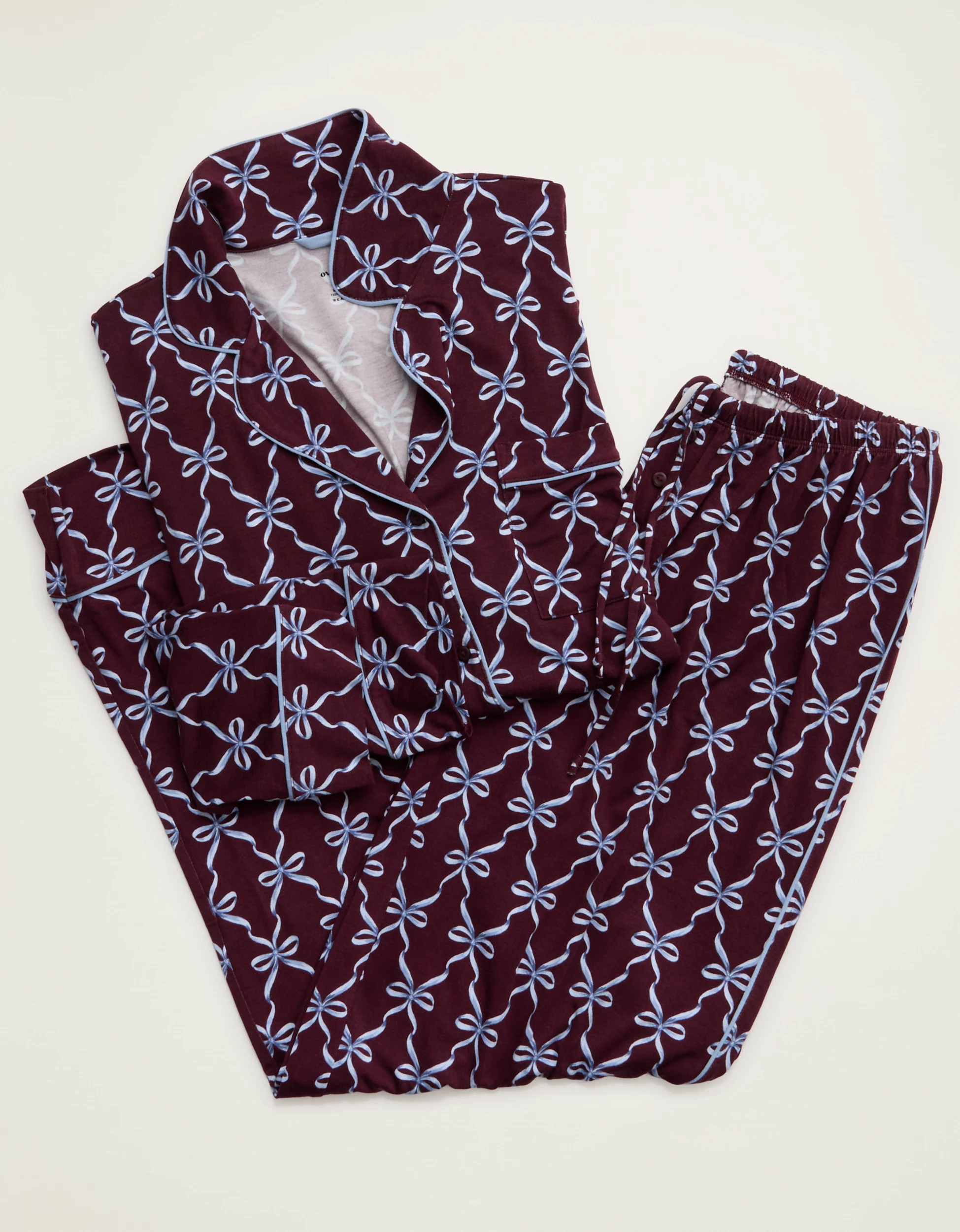 OVERSLEPT by Aerie Real Soft\u00ae Piping Long Sleeve PJ Top | Aerie