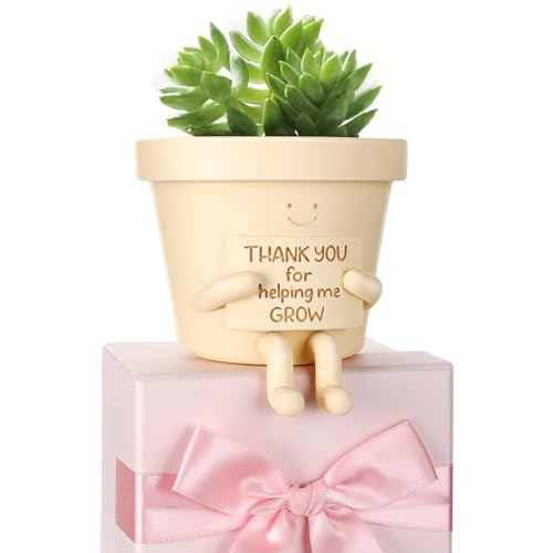 Briwooody Sitting Pot,Cute Planter Pot 3.9 Inch Funny Planter with Drainage,Thank You for Help me Grown Succulent Pots for Plant Lover Gift Fun Teacher Appreciation Gift | Amazon (US)