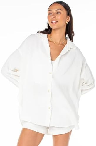Roxy Womens Morning Time Button Up, Long Sleeve Flowy Breathable Dress Shirt Business Casual Coll... | Amazon (US)