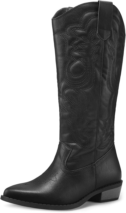 mysoft Women's Cowboy Boots Mid Calf Cowgirl Embroidered Western Pointed Toe Chunky Heel Pull On ... | Amazon (US)