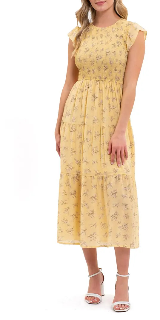 Floral Smocked Tiered Midi Dress | Nordstrom Rack
