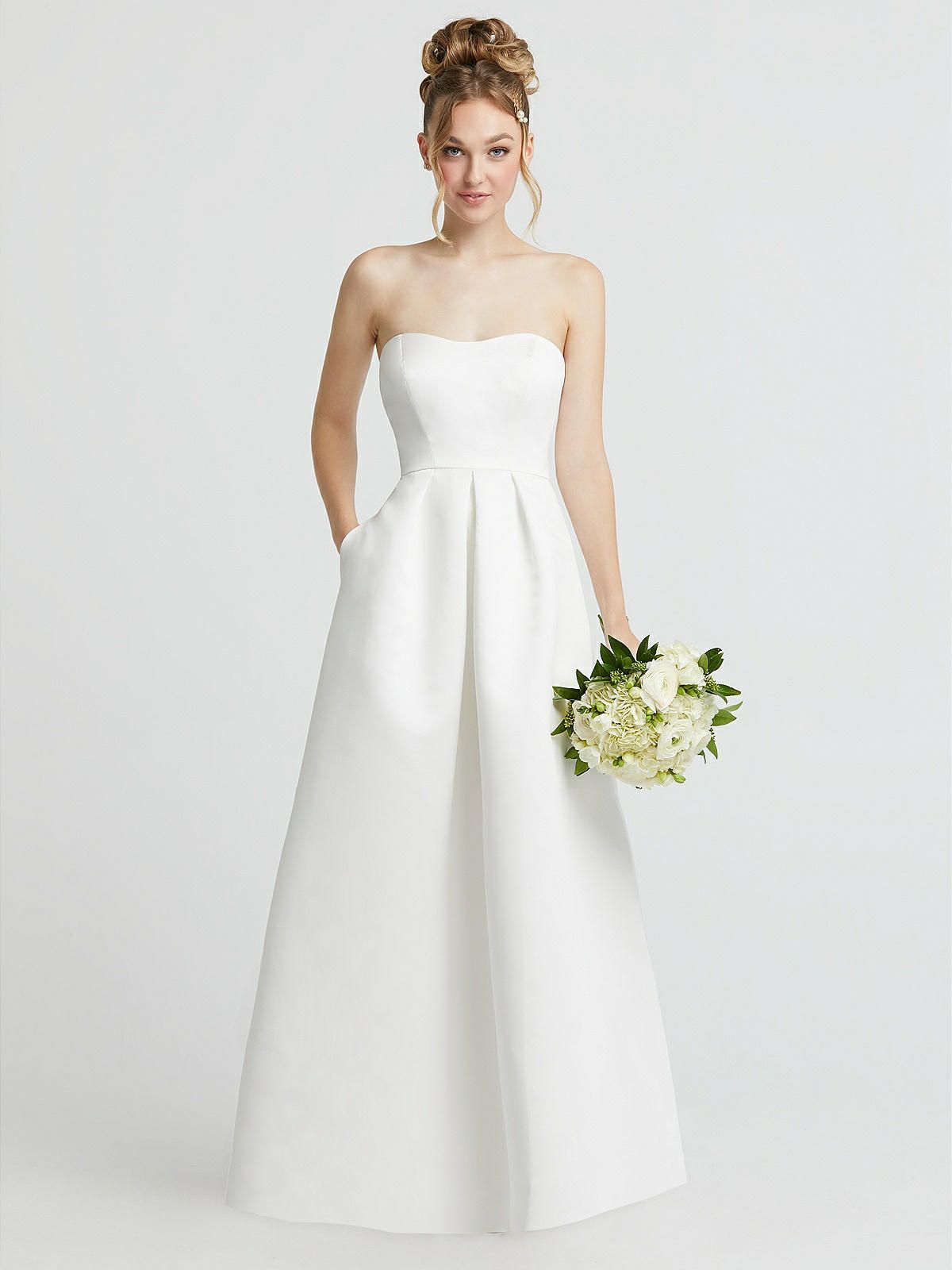 Sweetheart Strapless Satin Wedding Dress with Pockets | The Dessy Group