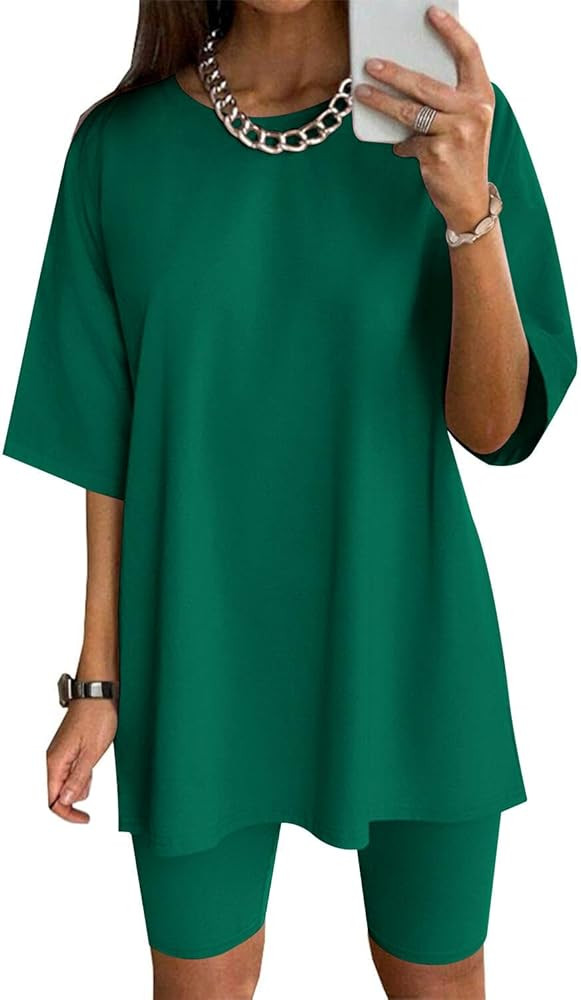 Ekouaer Women Cotton Lounge Sets Summer Outfits T-Shirt Top and Biker Short Set 2 Piece Matching ... | Amazon (US)