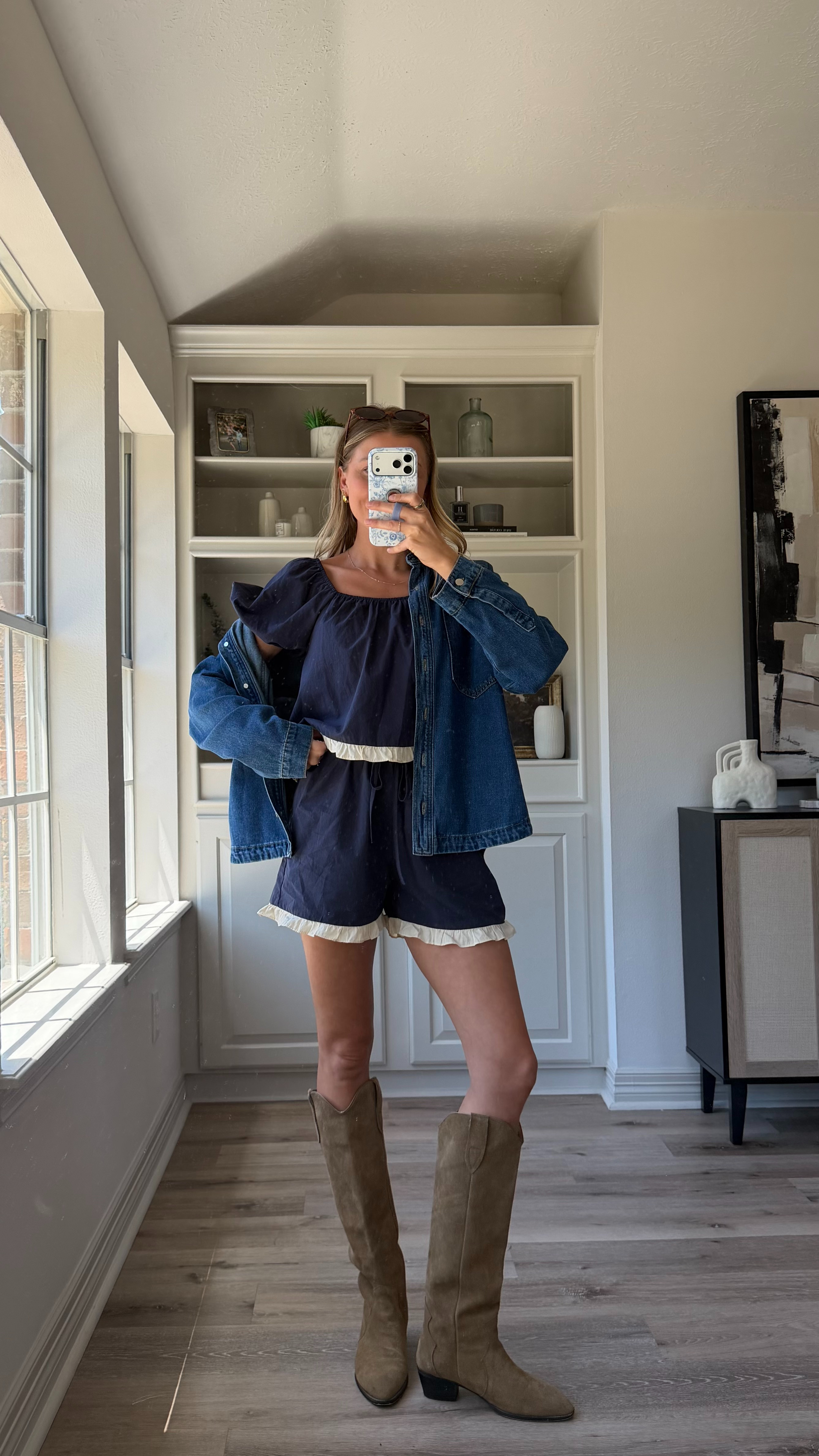 Easy way to style your summer sets for fall! Wearing small in navy set 

 #LTKootd