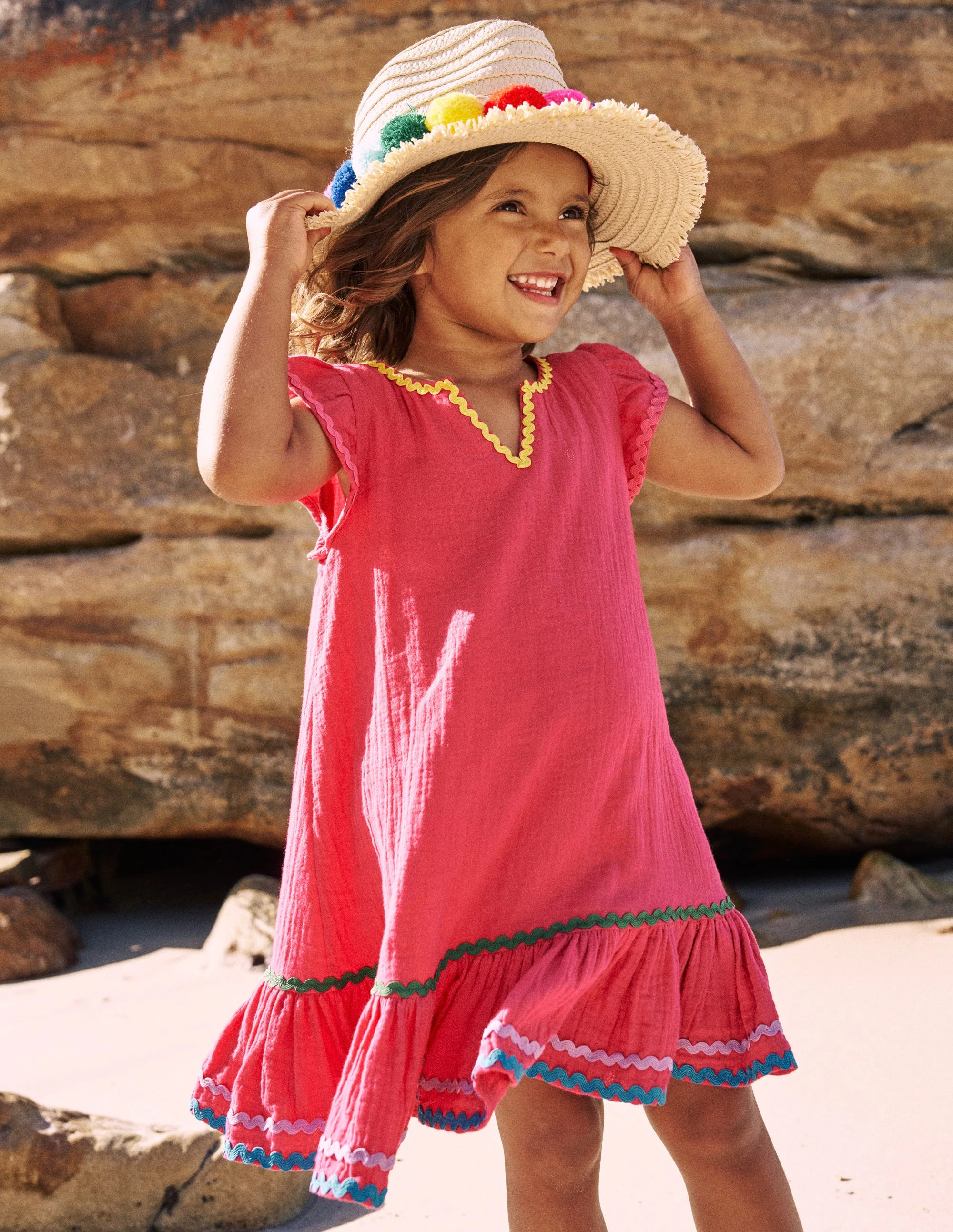 Emmy Woven Beach Dress-Raspberry Pink | Boden UK