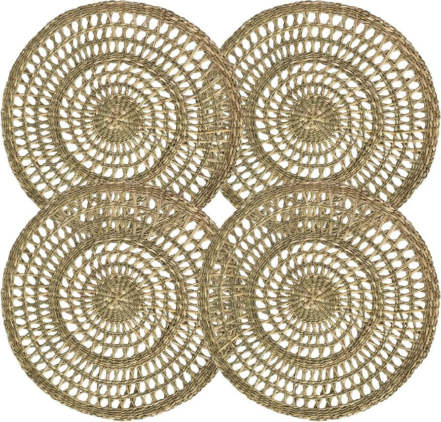 Set of 4 Pack Woven Placemats for Dining Table, Round Braided Place Mat Handmade Natural Seagrass... | Amazon (US)
