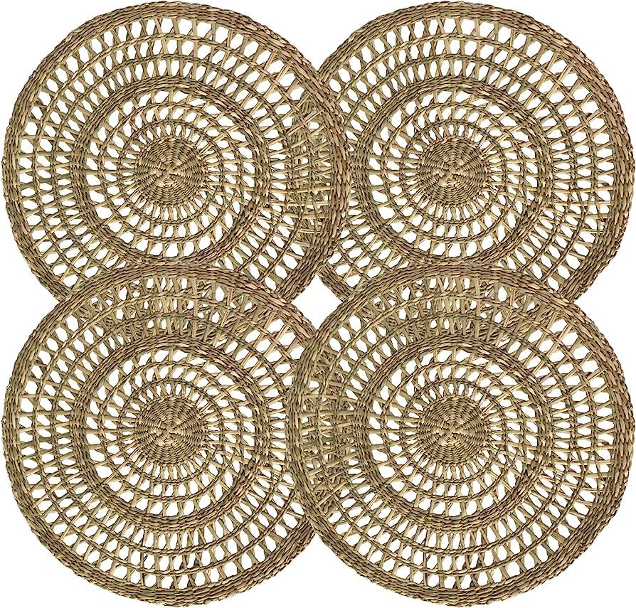 Set of 4 Pack Woven Placemats for Dining Table, Round Braided Place Mat Handmade Natural Seagrass... | Amazon (US)