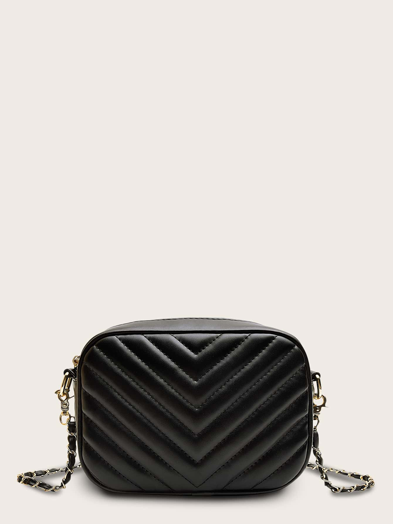 Chevron Detail Chain Crossbody Bag | SHEIN