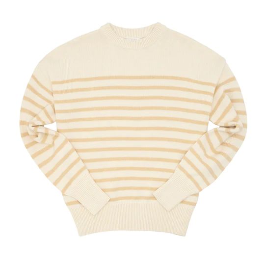 women's cream and tan stripe knit sweater | minnow