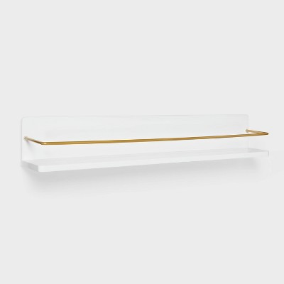Kids' Wall Shelf White with Gold - Pillowfort™: Floating Decorative MDF Wall Organizer, 24" Wide | Target