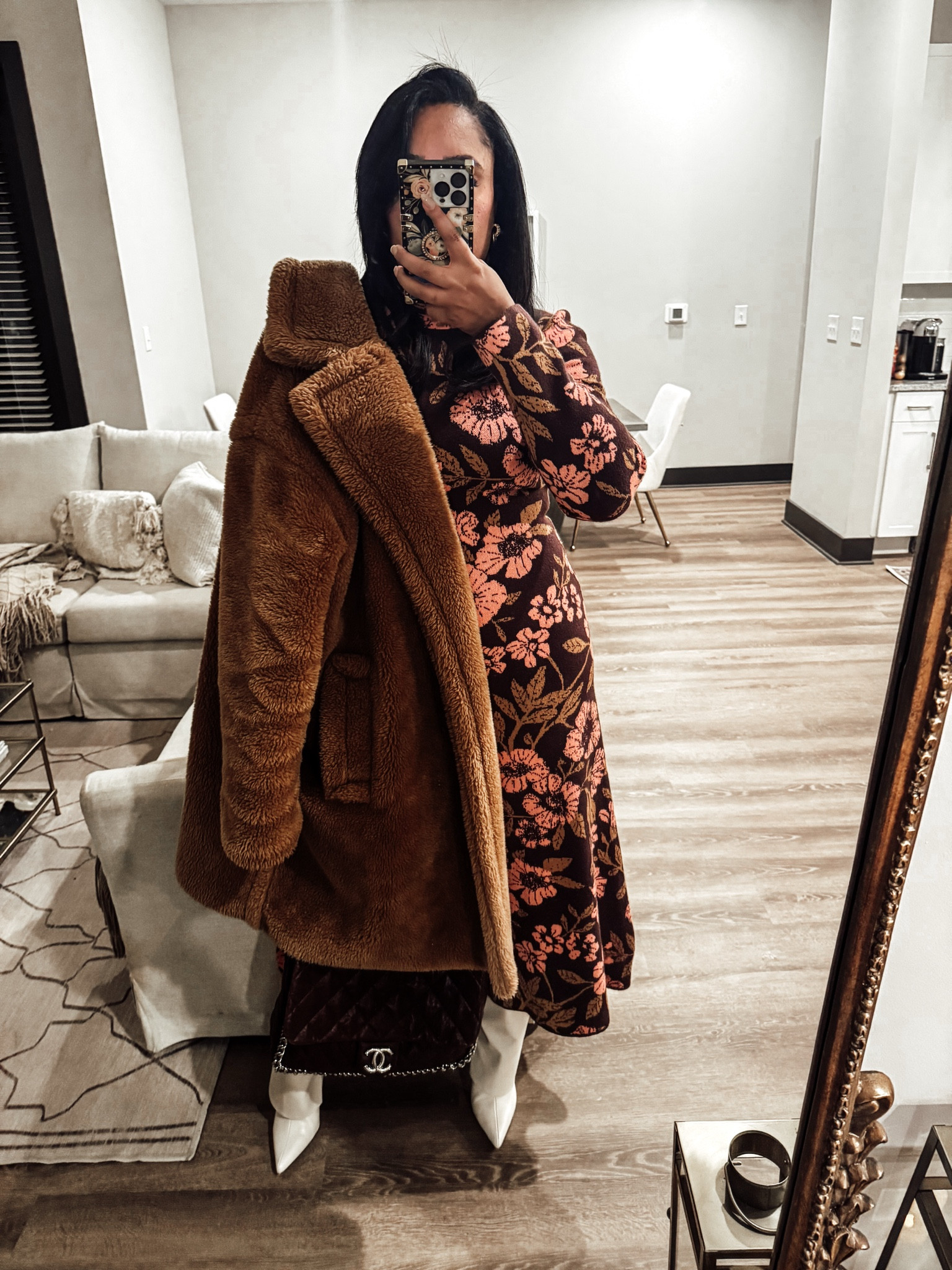 Winter date night outfit. Midi floral dress  

#LTKSeasonal #LTKStyleTip #LTKItBag