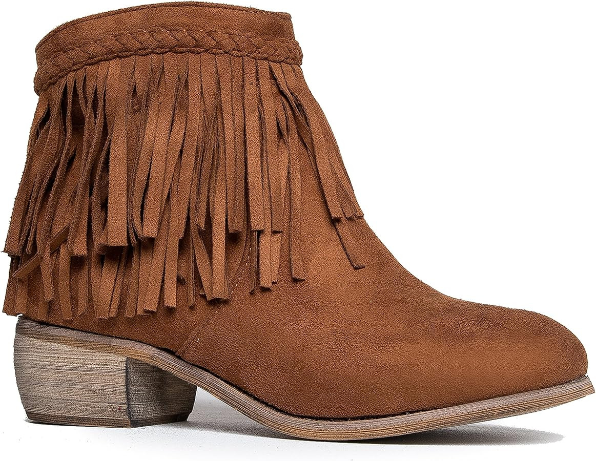 J. Adams Bree Ankle Boot - Casual Western Fringe Cowboy Bootie | Amazon (US)