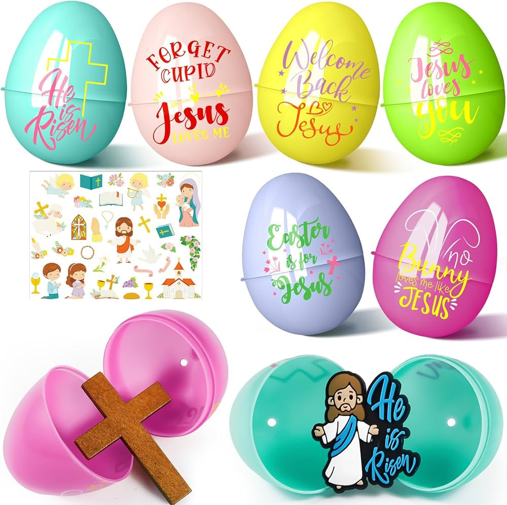 12 Pack Fillable Easter Eggs with Jesus Figurines He Lives He is Risen Easter Basket Fillers Reli... | Amazon (US)