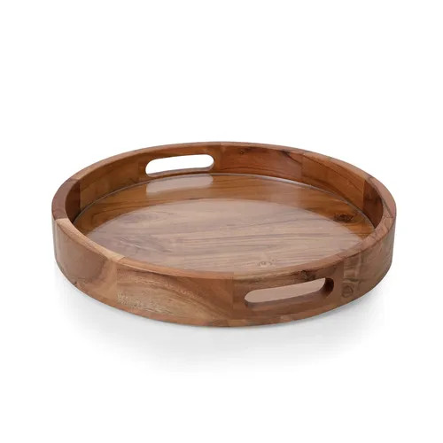 Picnic Time Acacia Wood Serving Tray w/ Glass Insert | Sur La Table