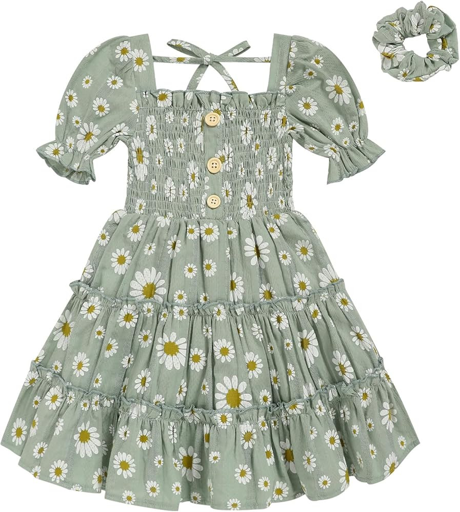 GRNSHTS Toddler Girl's Summer Sundress | Kids Short Sleeve Beach Dress with Matching Headband 2-6... | Amazon (US)
