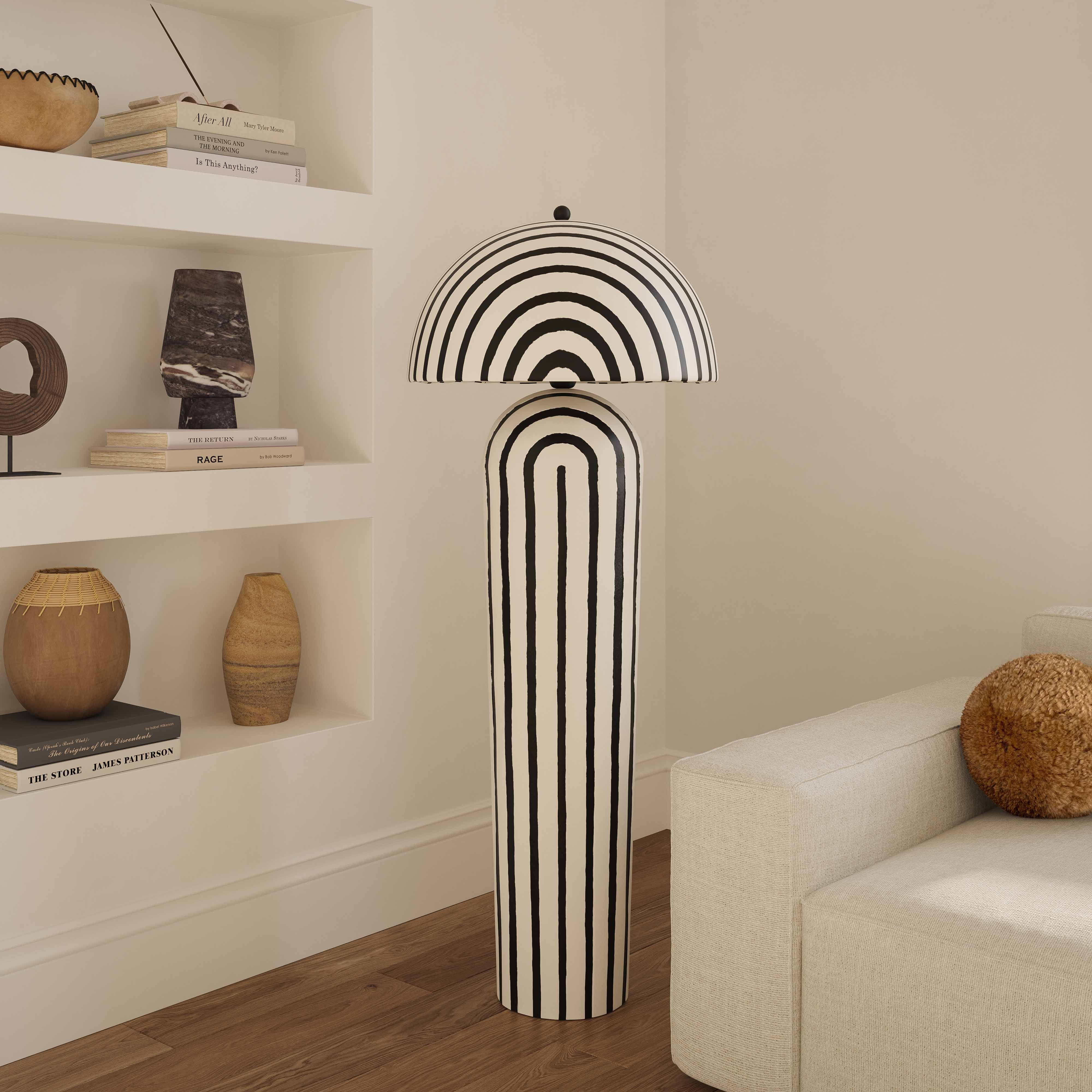 Maiori Black Striped Papier Mache Floor Lamp \u2013 TOV | TOV Furniture