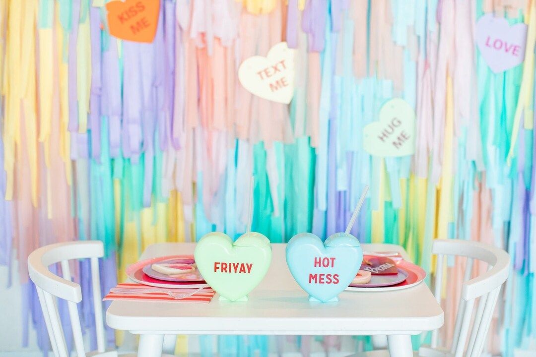 Candy Heart Fringe Backdrop | Candy conversation hearts Pastel Party Decorations for Valentines D... | Etsy (US)