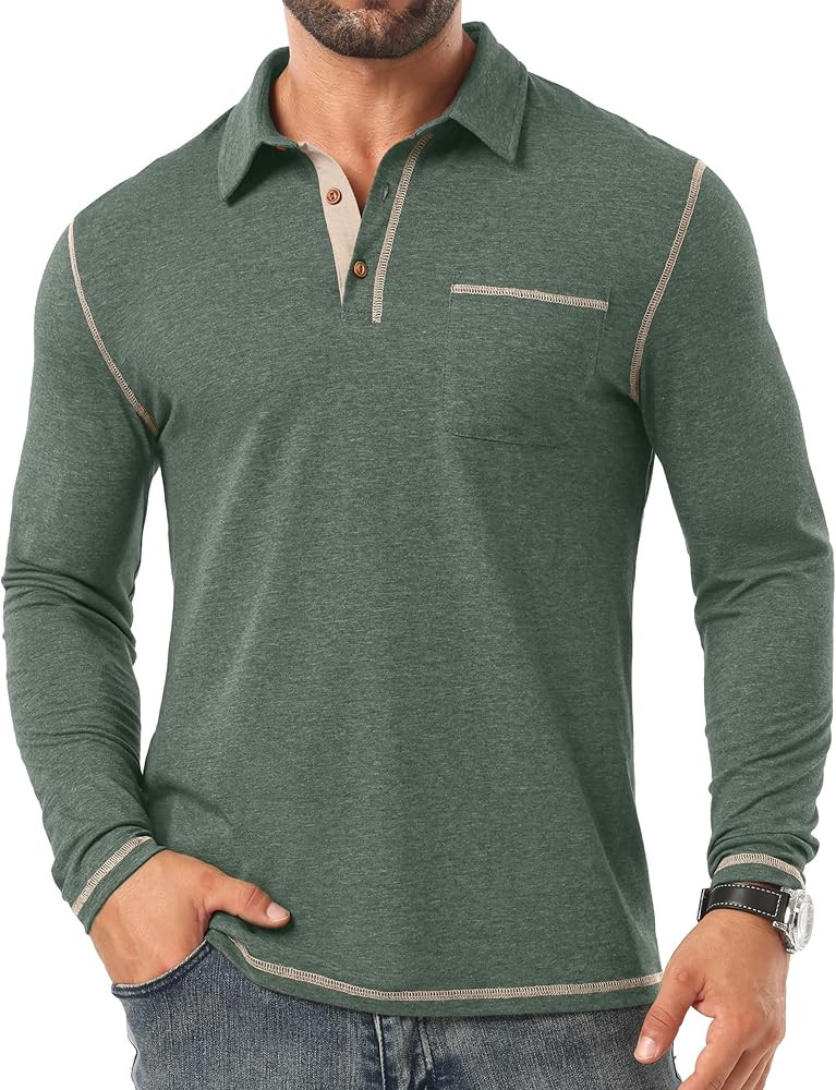 Sailwind Mens Long Sleeve Polo Shirts Cotton Fashion Casual Classic Collared Golf Shirts | Amazon (US)